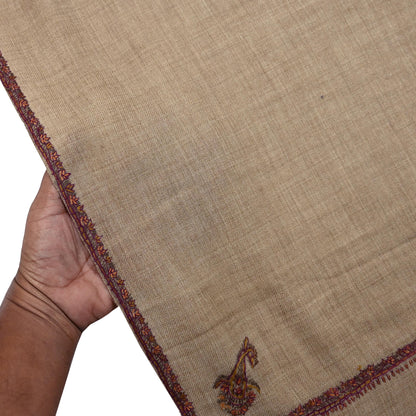 Indian Vintage Brown Pure Woolen Shawl Handmade Suzani Long Throw Stole Warm Stole Floral Design