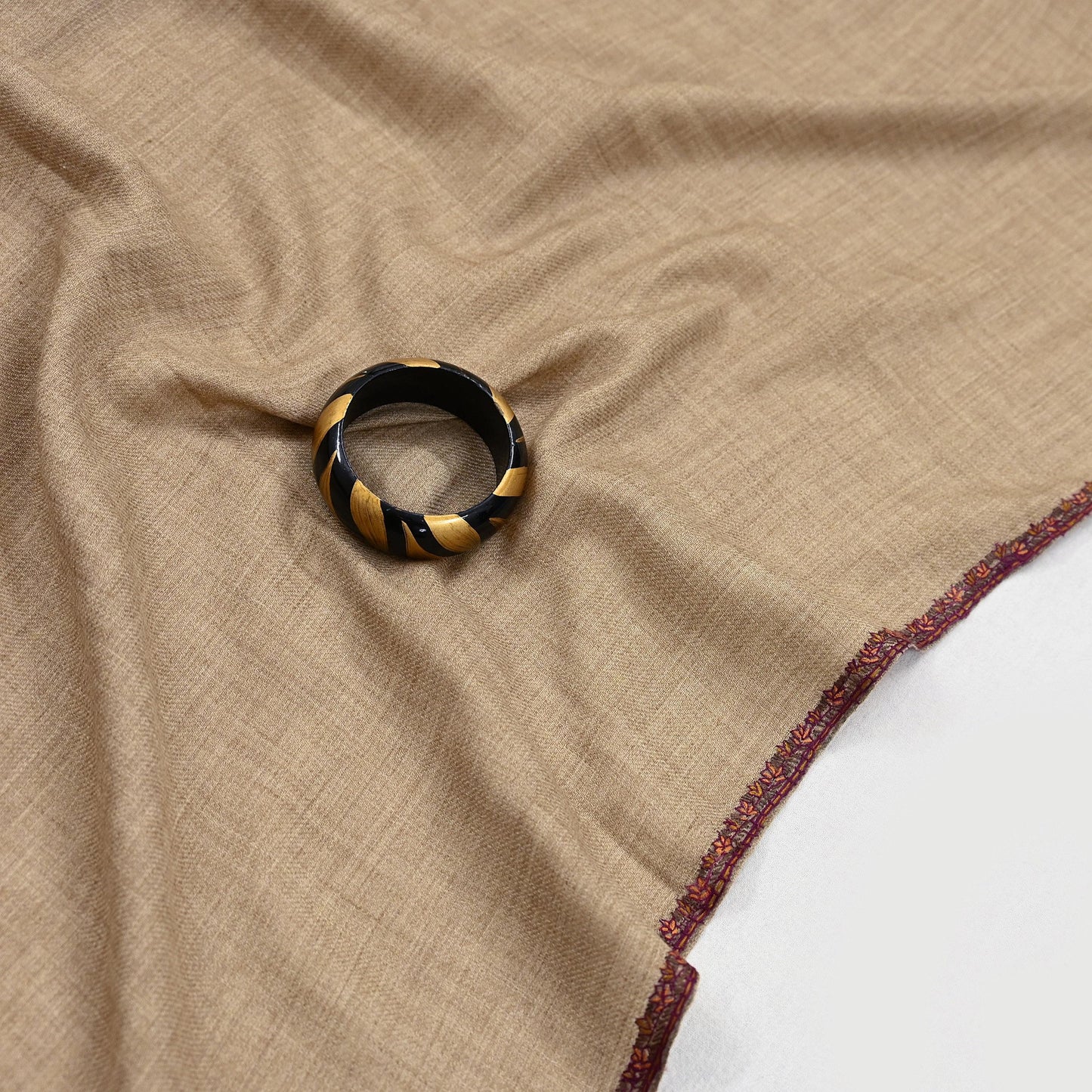 Indian Vintage Brown Pure Woolen Shawl Handmade Suzani Long Throw Stole Warm Stole Floral Design