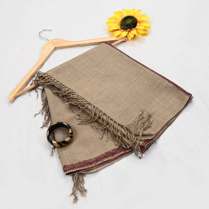 Indian Vintage Brown Pure Woolen Shawl Handmade Suzani Long Throw Stole Warm Stole Floral Design