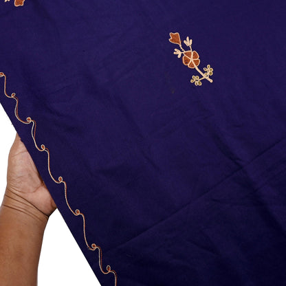 Indian Vintage Blue Woolen Shawl Handmade Ari work Long Throw Stole Warm Stole Floral Design Upcycle Crafting Used