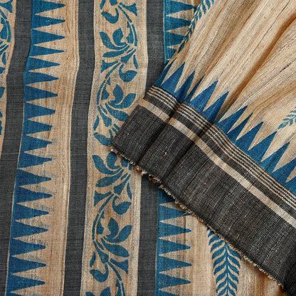 Indian Vintage Beige Dupatta Long Stole 100% Pure Khadi Silk Hand Woven/ Printed Scarves Veil Scarf Wrap Hippie Fringes