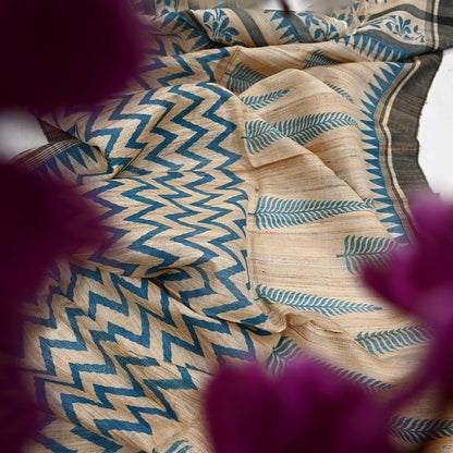 Indian Vintage Beige Dupatta Long Stole 100% Pure Khadi Silk Hand Woven/ Printed Scarves Veil Scarf Wrap Hippie Fringes