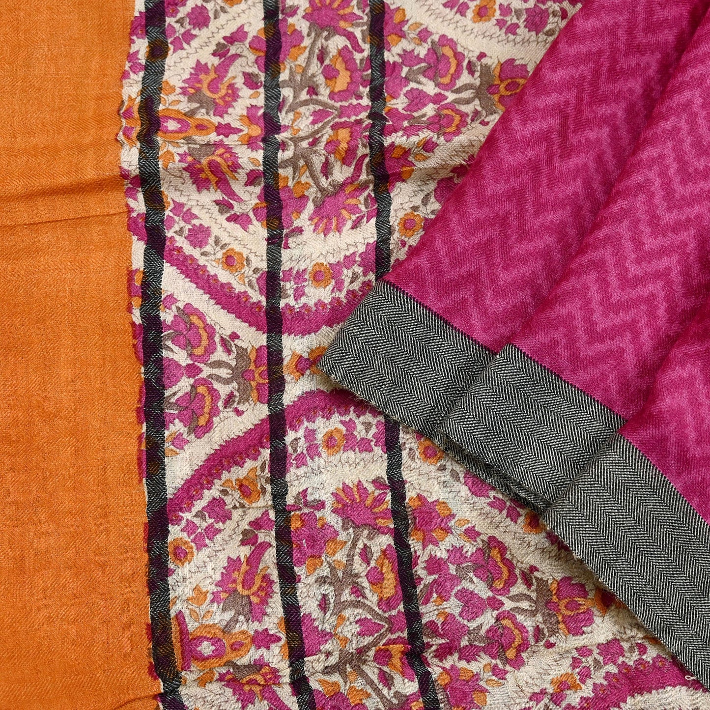 Vintage Pink & Ivory Long Stole Pure Woolen Scarf Printed Dupatta Infinity Scarves Sarong Wrap Veil Woman Hijab Shawl Craft Fabric Fringes