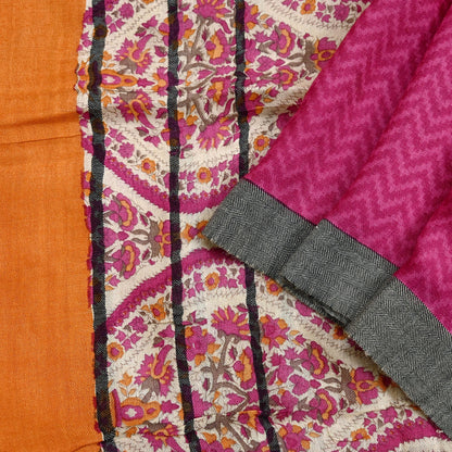 Vintage Pink & Ivory Long Stole Pure Woolen Scarf Printed Dupatta Infinity Scarves Sarong Wrap Veil Woman Hijab Shawl Craft Fabric Fringes