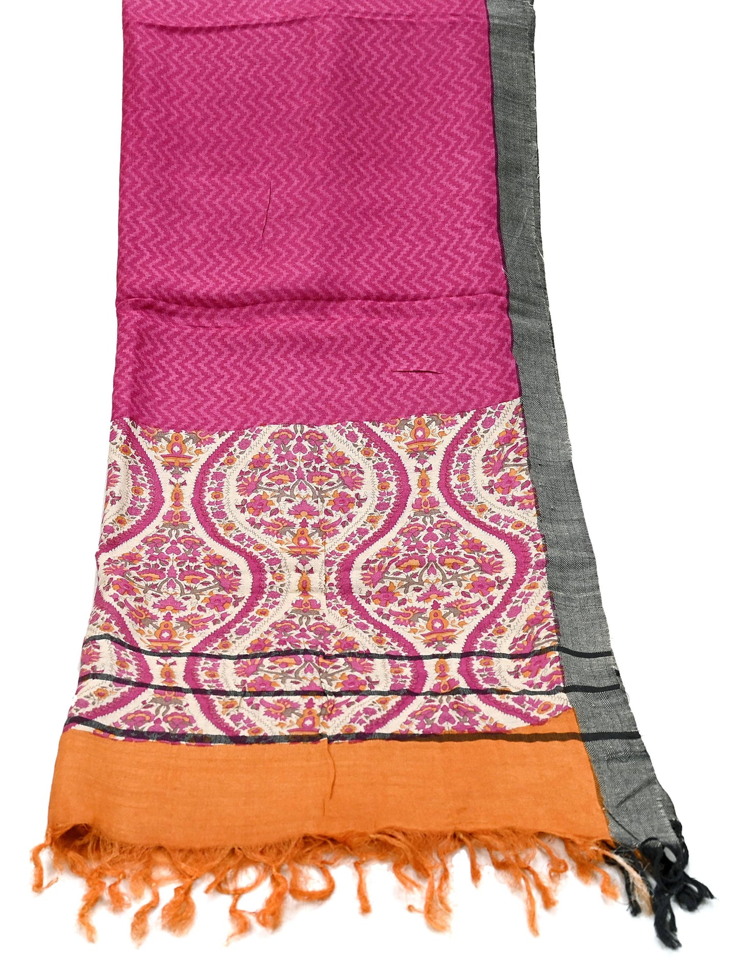 Vintage Pink & Ivory Long Stole Pure Woolen Scarf Printed Dupatta Infinity Scarves Sarong Wrap Veil Woman Hijab Shawl Craft Fabric Fringes