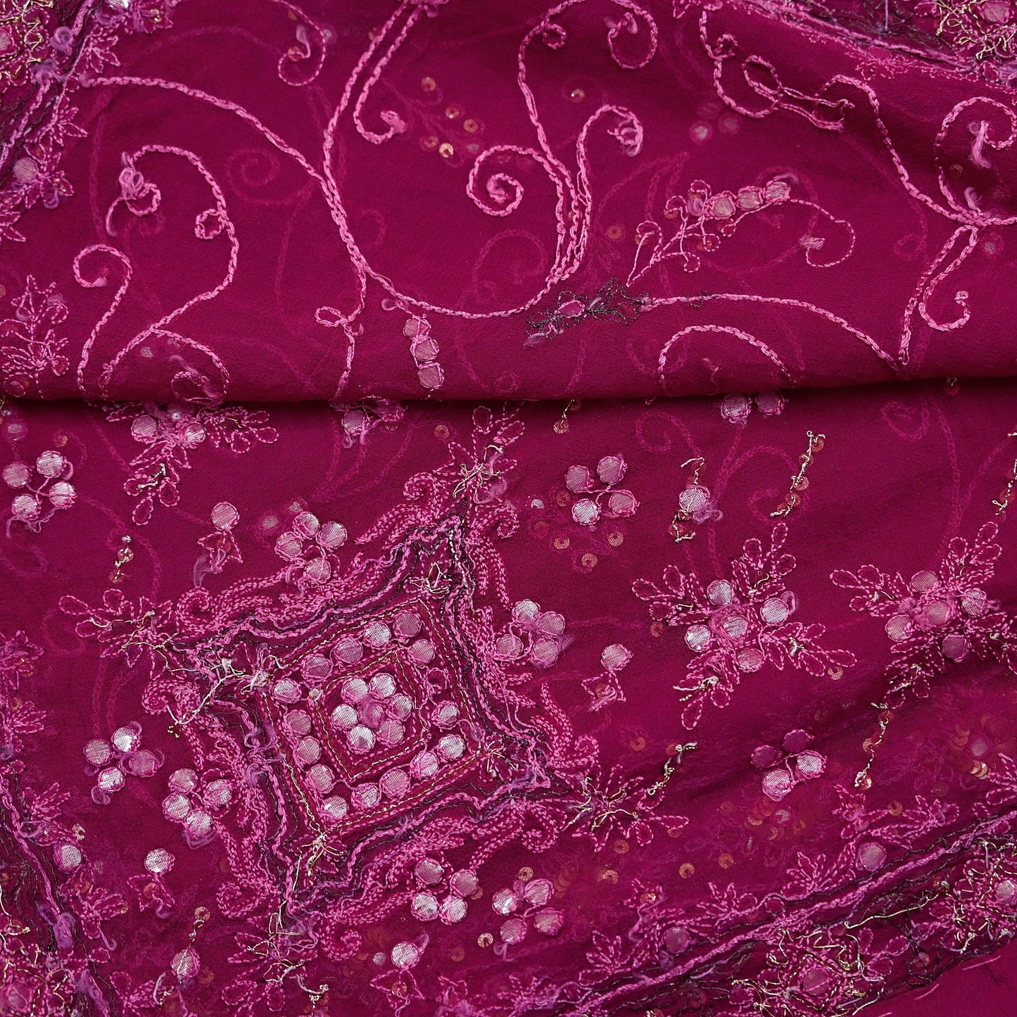 Indian Vintage Dupatta Pink Pure Georgette silk Long Stole Hand Embroidered Scarves Stole Veil Wrap