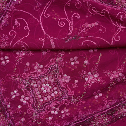 Indian Vintage Dupatta Pink Pure Georgette silk Long Stole Hand Embroidered Scarves Stole Veil Wrap