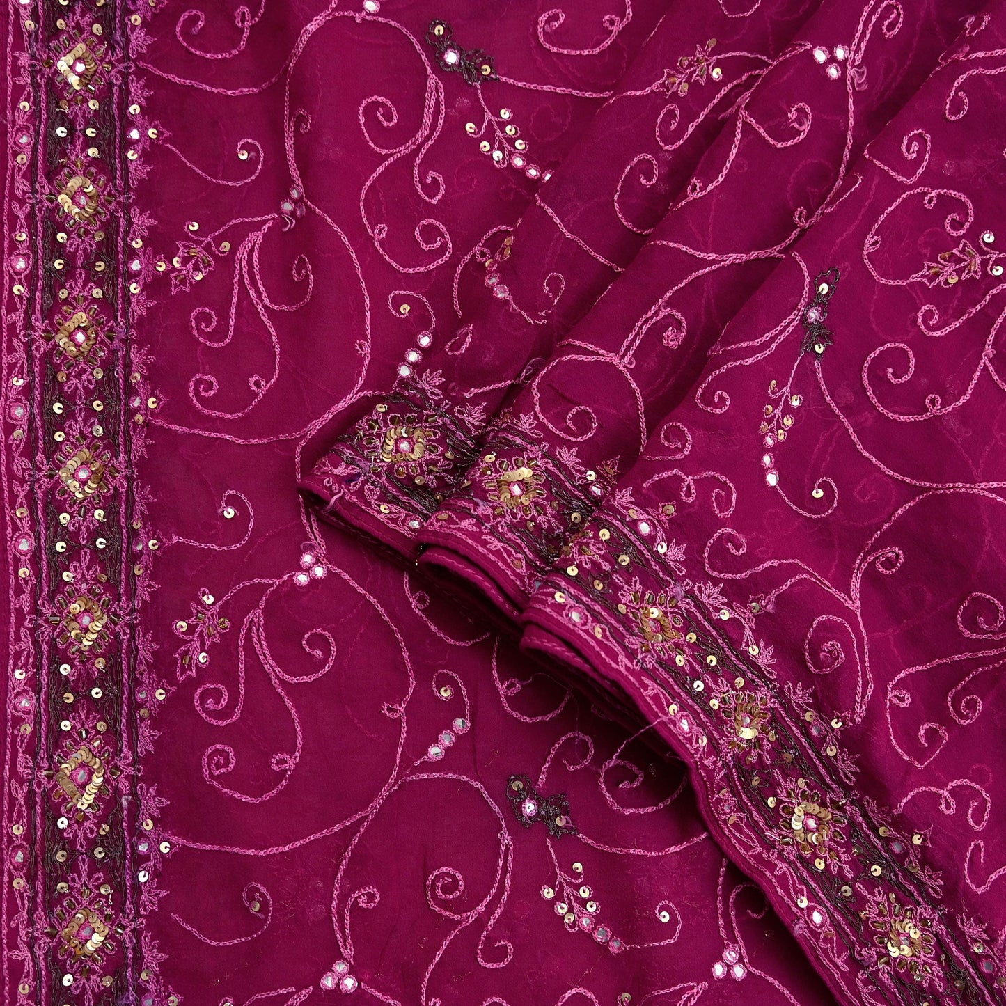 Indian Vintage Dupatta Pink Pure Georgette silk Long Stole Hand Embroidered Scarves Stole Veil Wrap