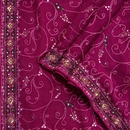 Indian Vintage Dupatta Pink Pure Georgette silk Long Stole Hand Embroidered Scarves Stole Veil Wrap