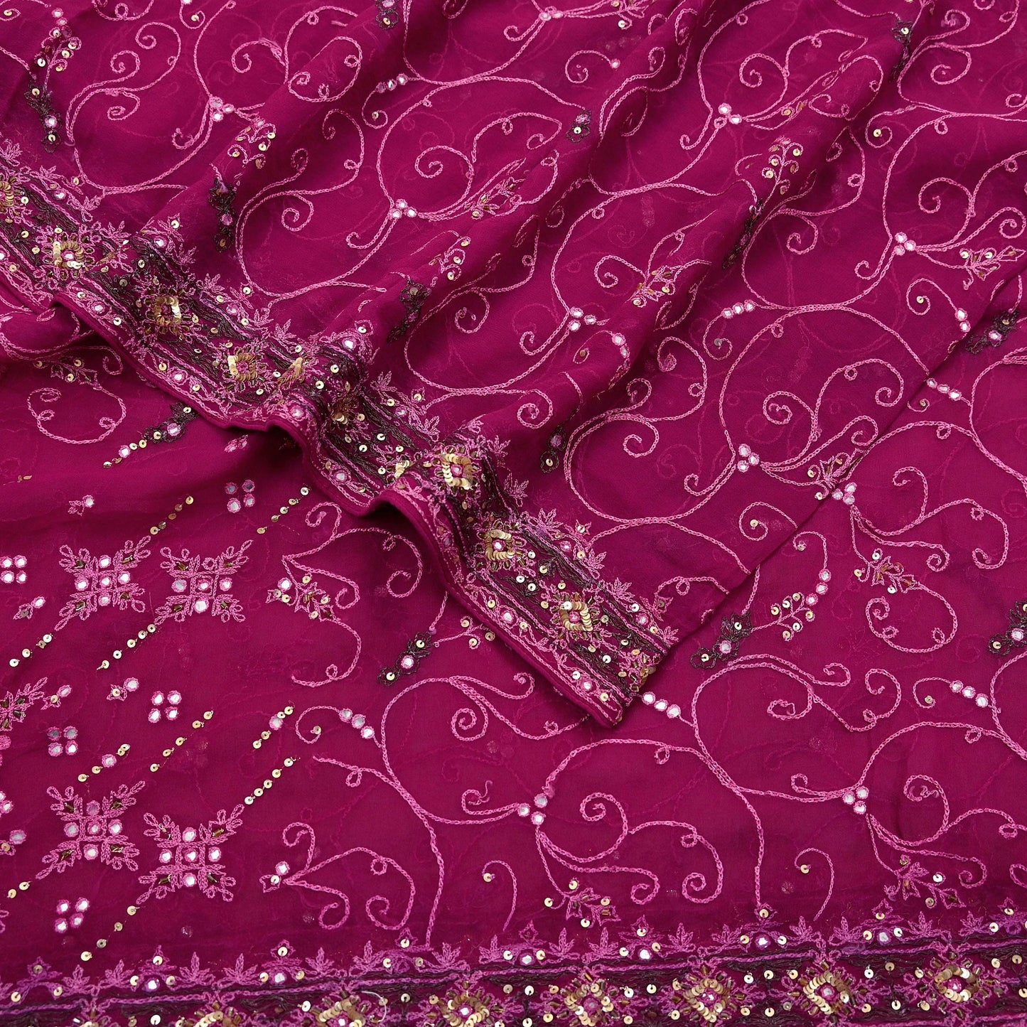 Indian Vintage Dupatta Pink Pure Georgette silk Long Stole Hand Embroidered Scarves Stole Veil Wrap