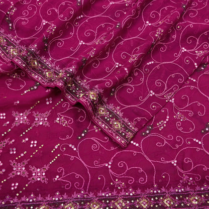 Indian Vintage Dupatta Pink Pure Georgette silk Long Stole Hand Embroidered Scarves Stole Veil Wrap