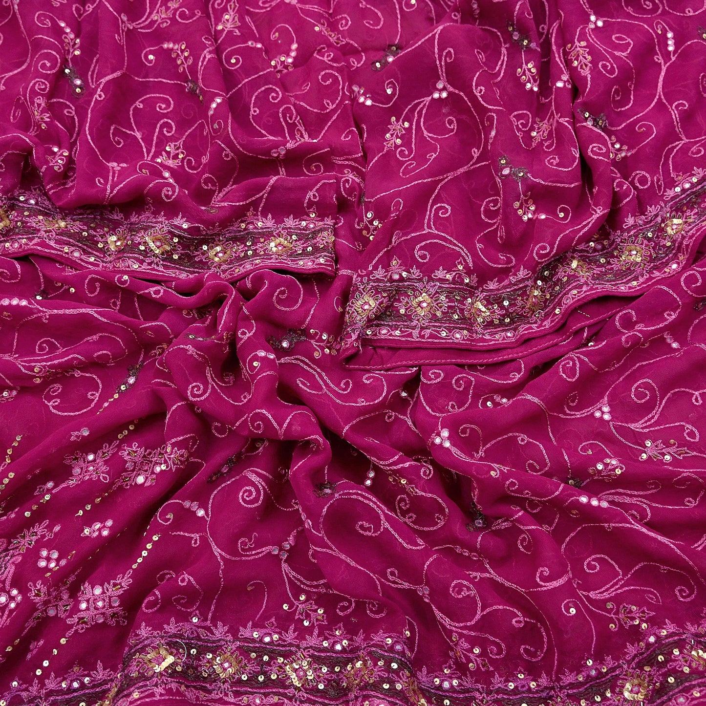 Indian Vintage Dupatta Pink Pure Georgette silk Long Stole Hand Embroidered Scarves Stole Veil Wrap