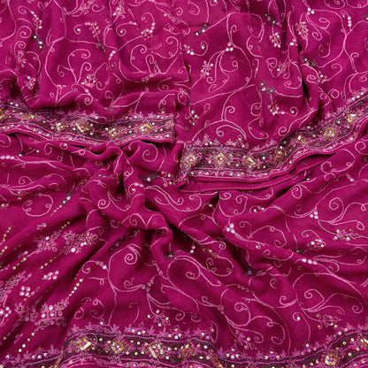 Indian Vintage Dupatta Pink Pure Georgette silk Long Stole Hand Embroidered Scarves Stole Veil Wrap