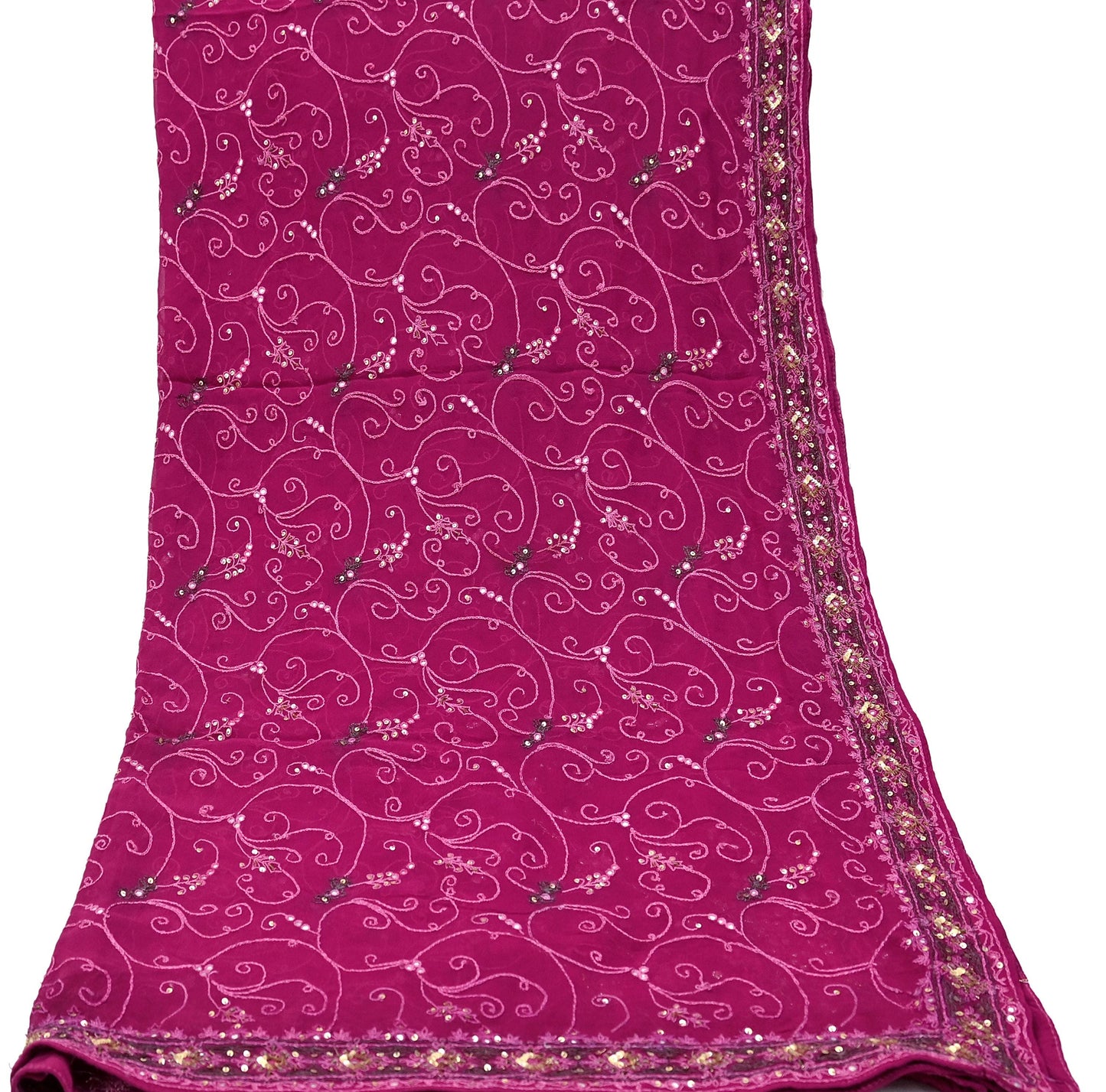 Indian Vintage Dupatta Pink Pure Georgette silk Long Stole Hand Embroidered Scarves Stole Veil Wrap