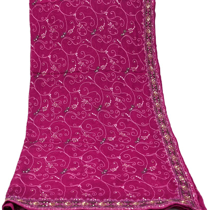 Indian Vintage Dupatta Pink Pure Georgette silk Long Stole Hand Embroidered Scarves Stole Veil Wrap