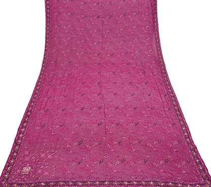Indian Vintage Dupatta Pink Pure Georgette silk Long Stole Hand Embroidered Scarves Stole Veil Wrap