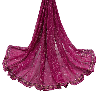 Indian Vintage Dupatta Pink Pure Georgette silk Long Stole Hand Embroidered Scarves Stole Veil Wrap