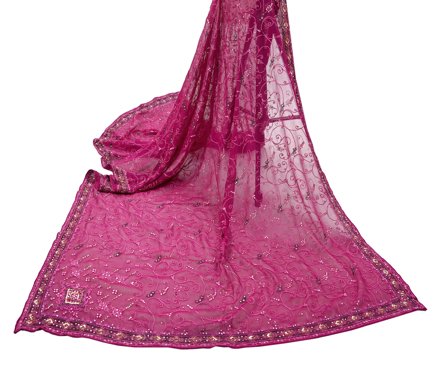 Indian Vintage Dupatta Pink Pure Georgette silk Long Stole Hand Embroidered Scarves Stole Veil Wrap