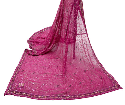 Indian Vintage Dupatta Pink Pure Georgette silk Long Stole Hand Embroidered Scarves Stole Veil Wrap