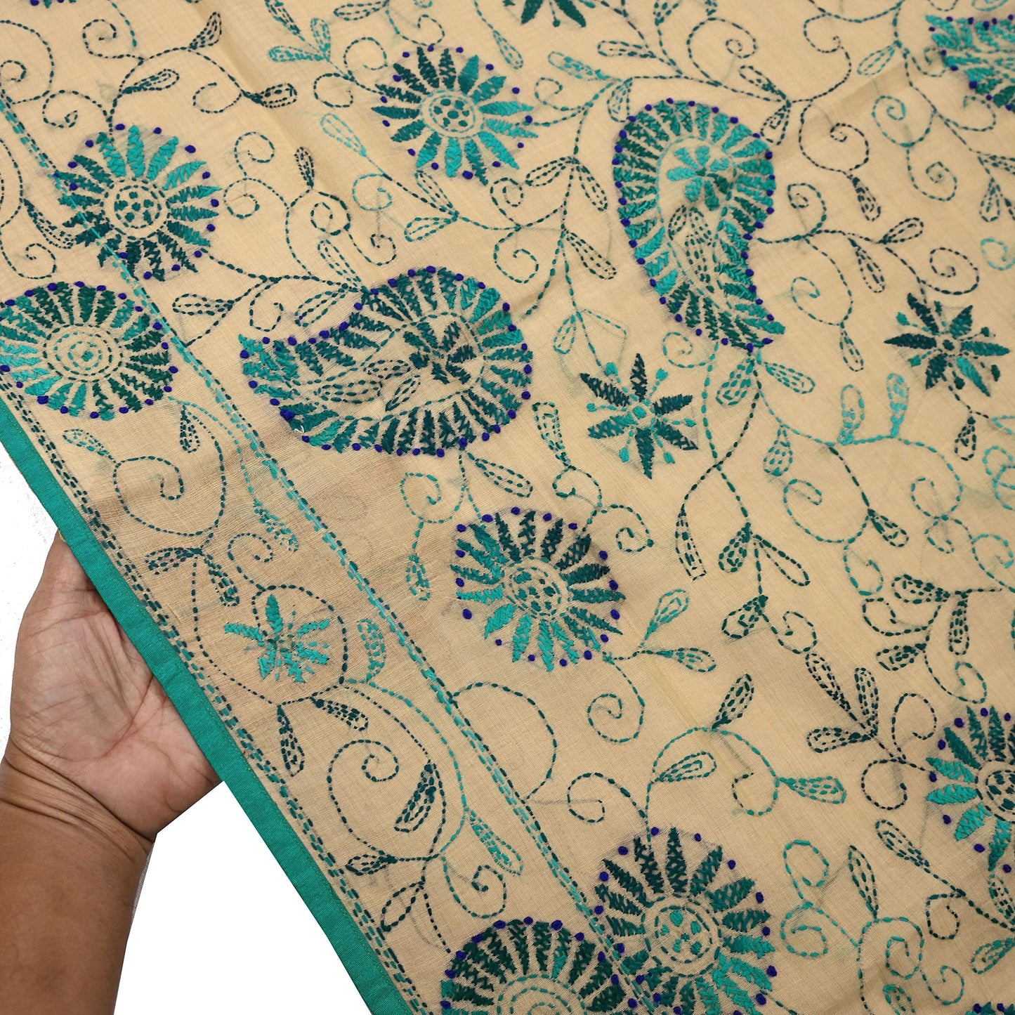 Indian Vintage Dupatta Beige Long Stole Chanderi Hand Embroidered Bagh Phulkari Stole Scarves Party wear Veil Hijab Wrap Scarf