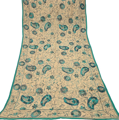 Indian Vintage Dupatta Beige Long Stole Chanderi Hand Embroidered Bagh Phulkari Stole Scarves Party wear Veil Hijab Wrap Scarf