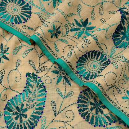 Indian Vintage Dupatta Beige Long Stole Chanderi Hand Embroidered Bagh Phulkari Stole Scarves Party wear Veil Hijab Wrap Scarf