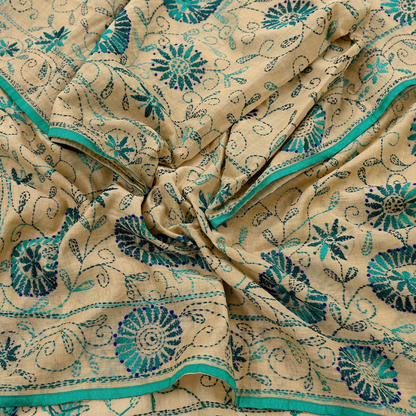 Indian Vintage Dupatta Beige Long Stole Chanderi Hand Embroidered Bagh Phulkari Stole Scarves Party wear Veil Hijab Wrap Scarf