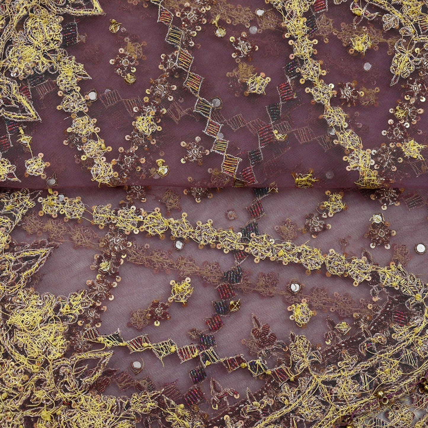 Indian Vintage wedding Hand Embroidered Purple Net Dupatta Zardozi Stole Veil Hijab Bridal