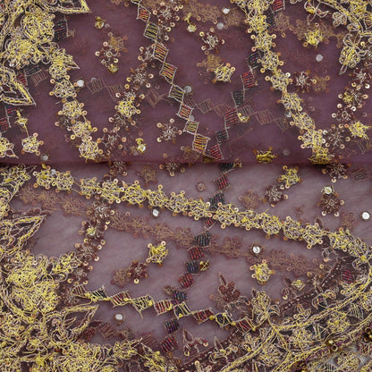 Indian Vintage wedding Hand Embroidered Purple Net Dupatta Zardozi Stole Veil Hijab Bridal