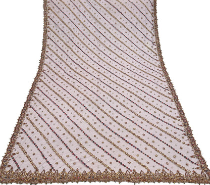 Indian Vintage wedding Hand Embroidered Purple Net Dupatta Zardozi Stole Veil Hijab Bridal