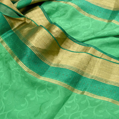 Indian Vintage Sari Green Pure Silk Hand Woven Sarees Fabric 5Yd Ethnic Dress Making Crafting Upcycle Quilting Zari Border