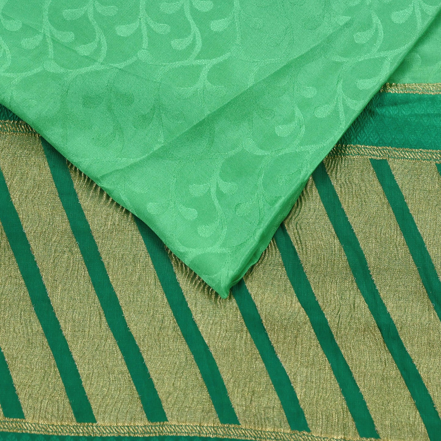 Indian Vintage Sari Green Pure Silk Hand Woven Sarees Fabric 5Yd Ethnic Dress Making Crafting Upcycle Quilting Zari Border