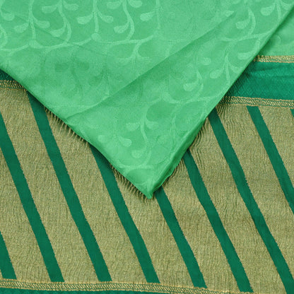 Indian Vintage Sari Green Pure Silk Hand Woven Sarees Fabric 5Yd Ethnic Dress Making Crafting Upcycle Quilting Zari Border