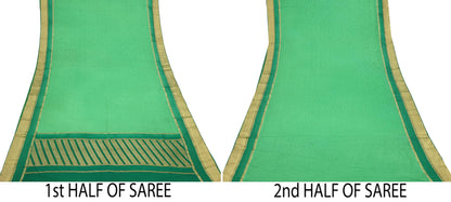 Indian Vintage Sari Green Pure Silk Hand Woven Sarees Fabric 5Yd Ethnic Dress Making Crafting Upcycle Quilting Zari Border