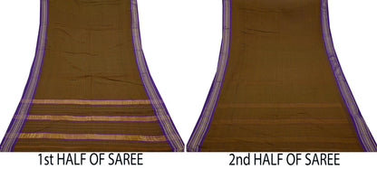 Indian Vintage Sari Green Pure Cotton Hand Woven Sarees 6yd Craft Fabric Ethnic Soft Sewing Zari Dress making Quitting Crafting Upcycle