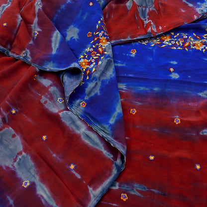 Indian Vintage Sari Blue & Gray Pure Crepe Silk Hand Embroidered Sarees 5yd Sewing Floral Craft Zari Dress making Crafting Quilting