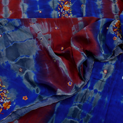 Indian Vintage Sari Blue & Gray Pure Crepe Silk Hand Embroidered Sarees 5yd Sewing Floral Craft Zari Dress making Crafting Quilting