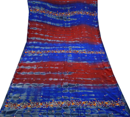 Indian Vintage Sari Blue & Gray Pure Crepe Silk Hand Embroidered Sarees 5yd Sewing Floral Craft Zari Dress making Crafting Quilting