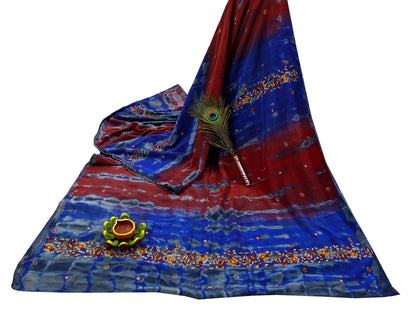 Indian Vintage Sari Blue & Gray Pure Crepe Silk Hand Embroidered Sarees 5yd Sewing Floral Craft Zari Dress making Crafting Quilting