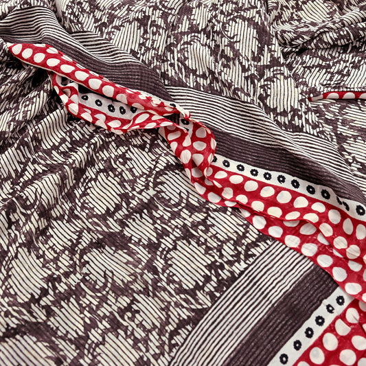 Women Vintage Sari Ivory & Brown Pure Georgette Silk Printed Saree Craft Fabric Sewing 5Yard Soft Light Dress Making Floral