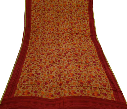 Vintage Sari Brown 100% Pure Silk Printed Saree Fabric 5yard Sewing Floral Soft Dress Designing for Crafting Paisley