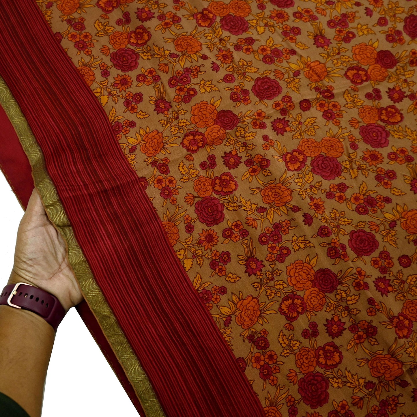 Vintage Sari Brown 100% Pure Silk Printed Saree Fabric 5yard Sewing Floral Soft Dress Designing for Crafting Paisley