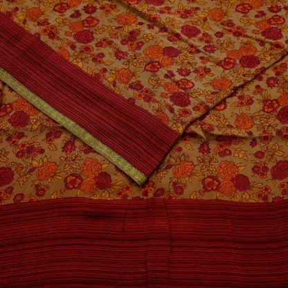 Vintage Sari Brown 100% Pure Silk Printed Saree Fabric 5yard Sewing Floral Soft Dress Designing for Crafting Paisley
