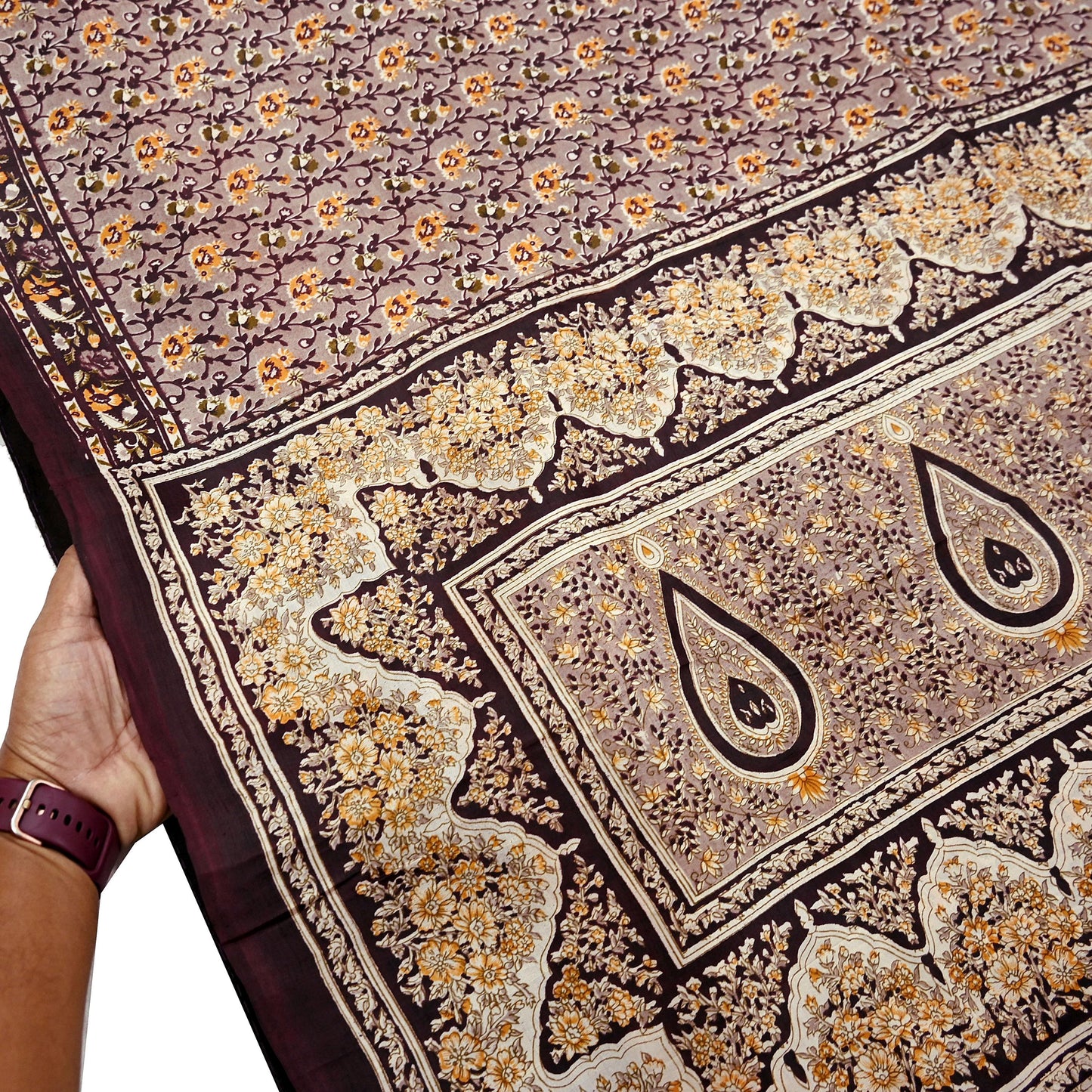 Indian Vintage Sari Brown 100% Pure Silk Printed Saree 5yard Sewing Craft Fabric DressMaking Wrap Floral Crafting Quilting