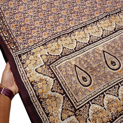 Indian Vintage Sari Brown 100% Pure Silk Printed Saree 5yard Sewing Craft Fabric DressMaking Wrap Floral Crafting Quilting