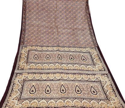 Indian Vintage Sari Brown 100% Pure Silk Printed Saree 5yard Sewing Craft Fabric DressMaking Wrap Floral Crafting Quilting