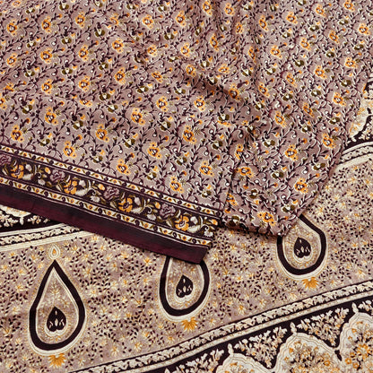 Indian Vintage Sari Brown 100% Pure Silk Printed Saree 5yard Sewing Craft Fabric DressMaking Wrap Floral Crafting Quilting