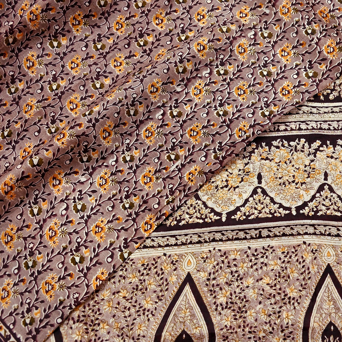 Indian Vintage Sari Brown 100% Pure Silk Printed Saree 5yard Sewing Craft Fabric DressMaking Wrap Floral Crafting Quilting