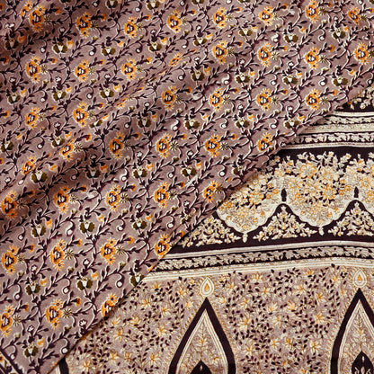 Indian Vintage Sari Brown 100% Pure Silk Printed Saree 5yard Sewing Craft Fabric DressMaking Wrap Floral Crafting Quilting