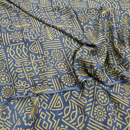 Indian Vintage Sari Beige & Gray 100% Pure Silk Printed Saree 5yd Sewing Craft Fabric Dress Making Soft Crafting Quilting Upcycle Used